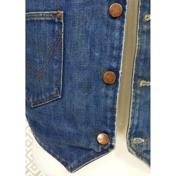Vtg Wrangler Denim Vest Fleece Lined Blue Jean Top - Picture 5 of 10